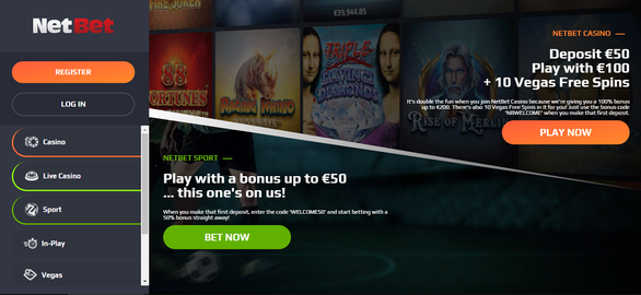 Netbet first screen