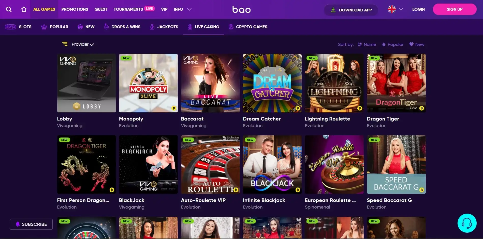 BAO Casino Live Dealer Games