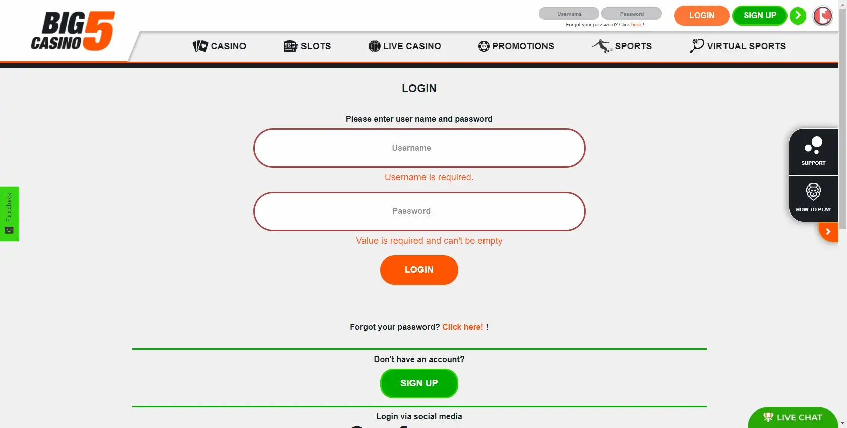 Big 5 Casino Login