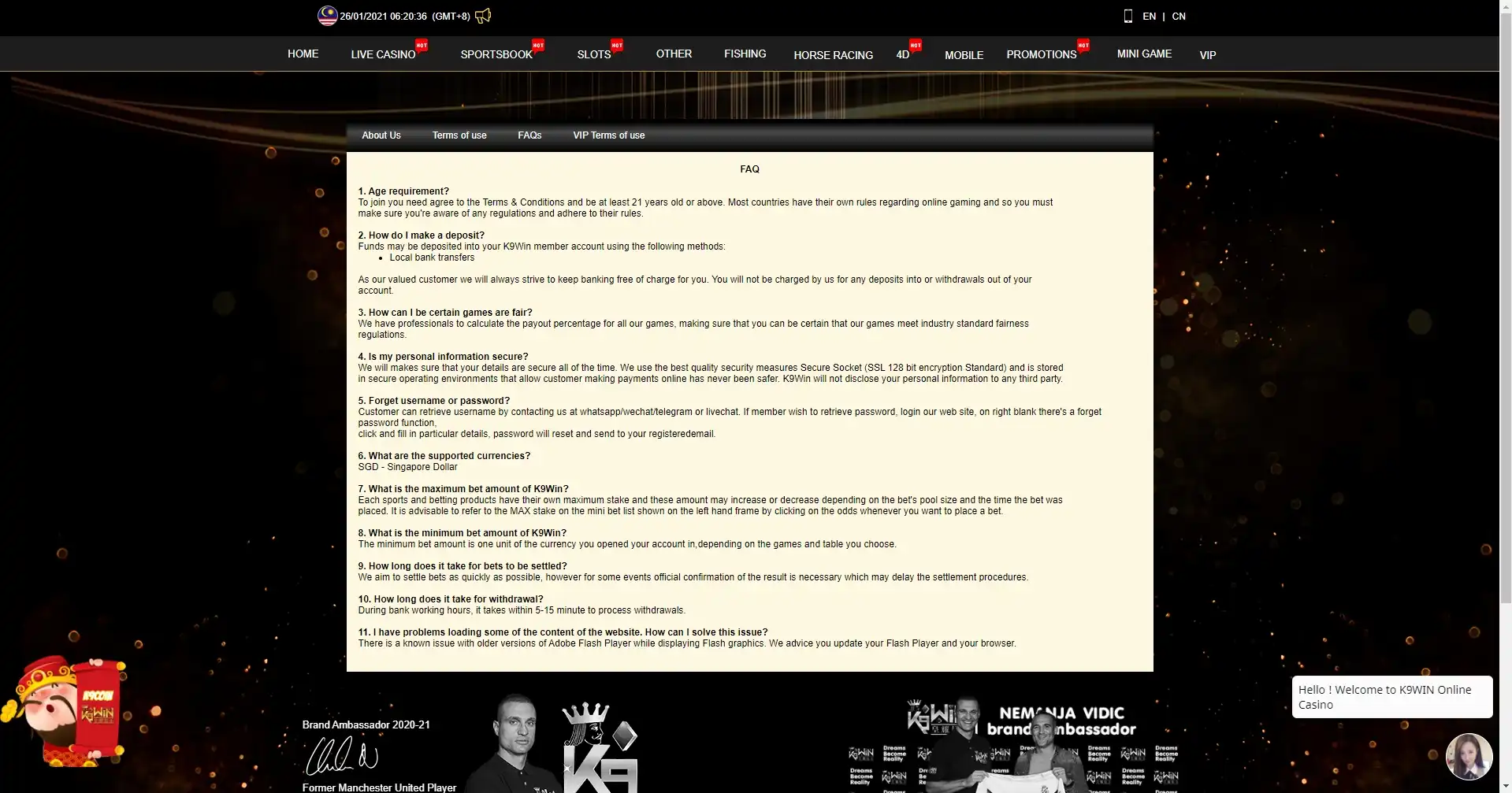 K9WIN Online Casino Payment Methods
