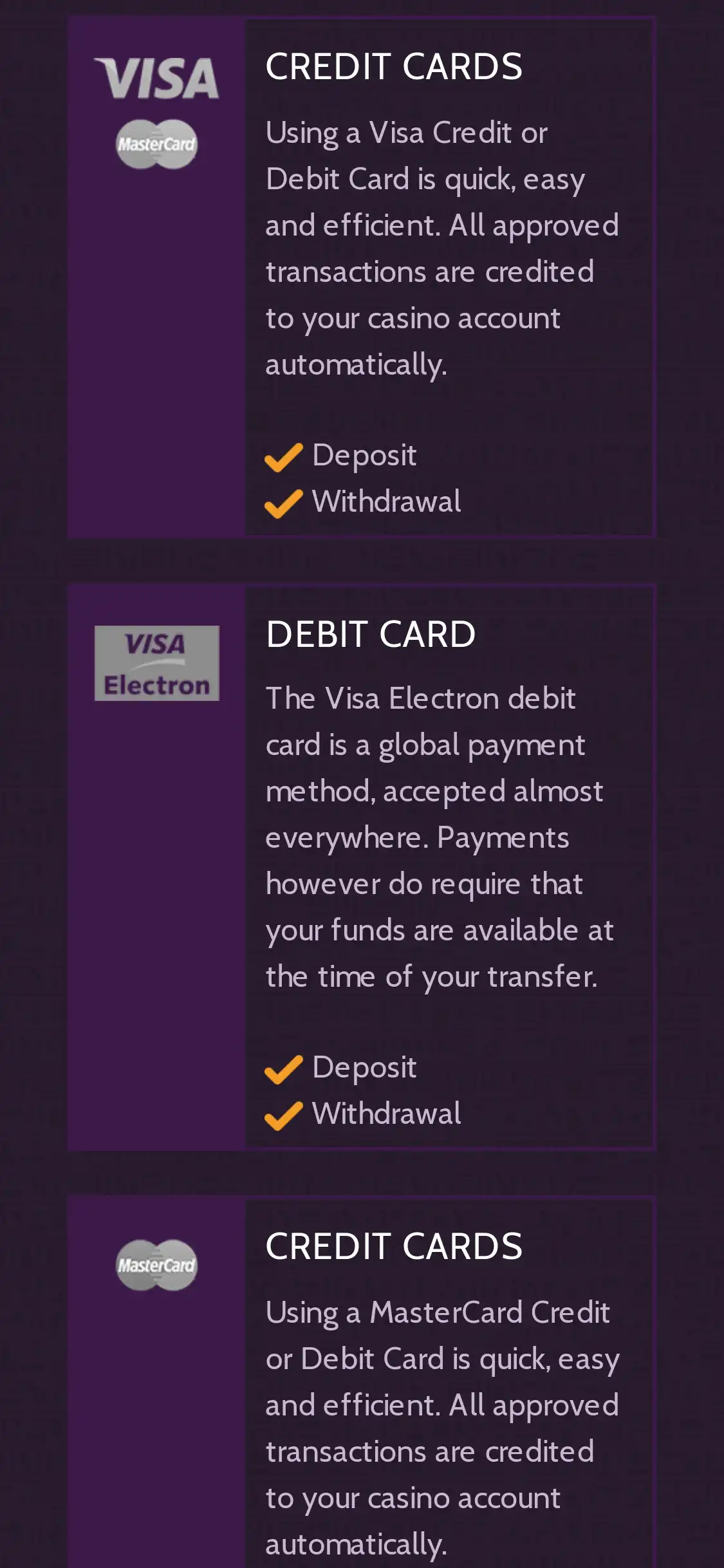 Mummys Gold Casino Mobile Payment Methods Review