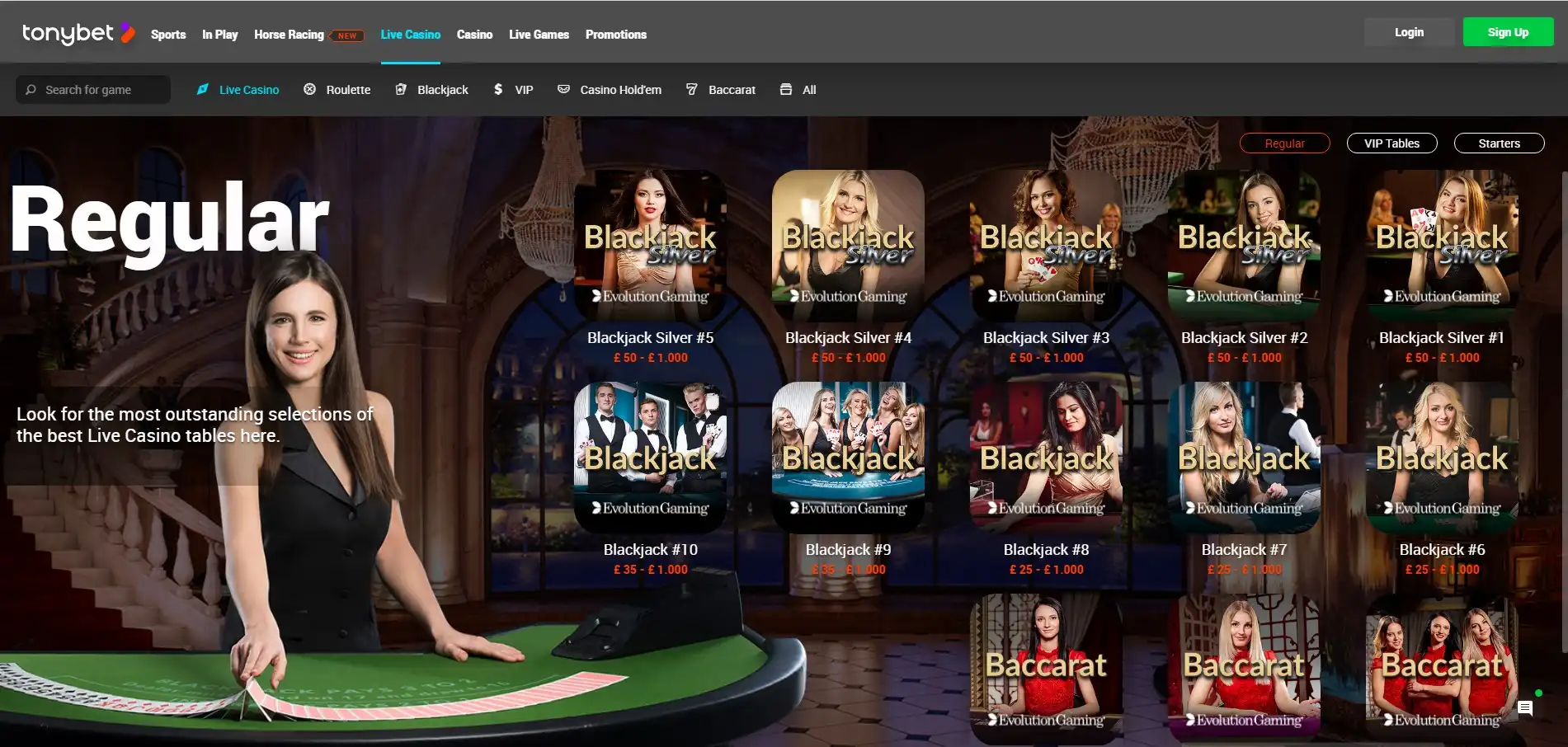 TonyBet Casino Live Dealer Games