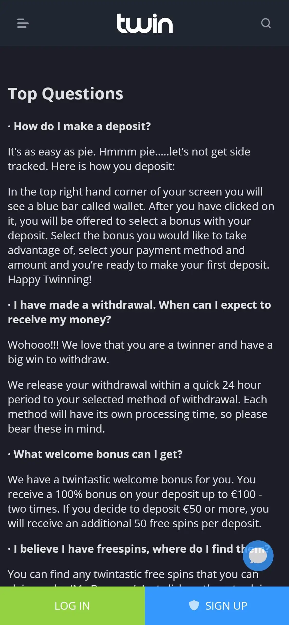 Twin Casino Mobile Support Review